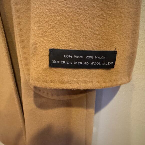 Preston & York Women's Tan Merino Wool Blend Trench Overcoat Size 14 - Picture 2 of 4